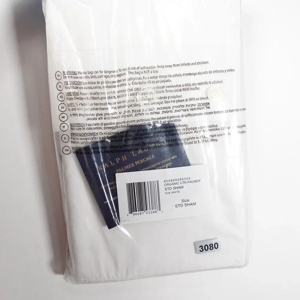 New Flawed Ralph Lauren Organic Cotton Palmer Percale 1 Standard Sham Tux White